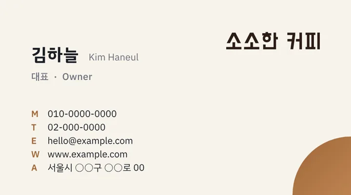 Cafe Back of business card
